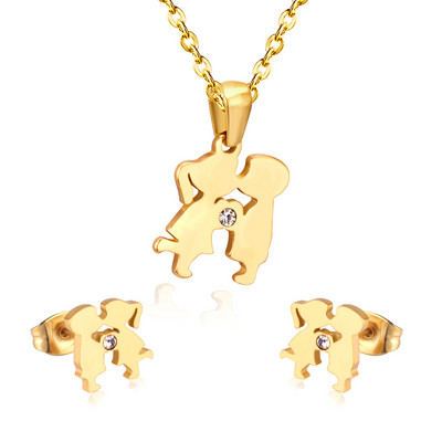 LUXUSTEEL Set de colier de mireasă de culoare aurie Colier cu pandantiv în formă de măr Cercei drăguți Brinco Party Set de bijuterii pentru copii din oțel inoxidabil