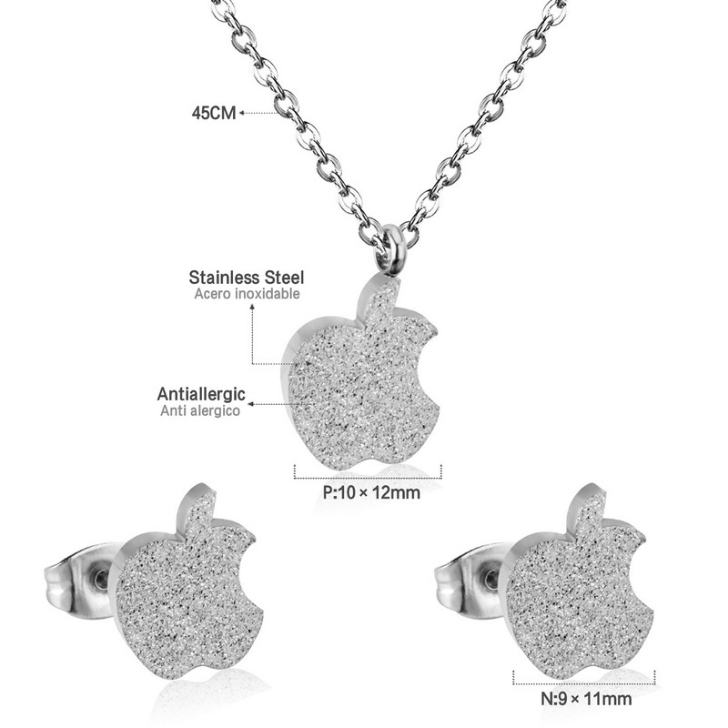 LUXUSTEEL Set de colier de mireasă de culoare aurie Colier cu pandantiv în formă de măr Cercei drăguți Brinco Party Set de bijuterii pentru copii din oțel inoxidabil