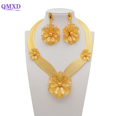 Könnyű, finom dubaji ékszerkészletek női nagy virágos medál indiai nyaklánc és fülbevaló marokkói házassági évfordulós ajándékok
