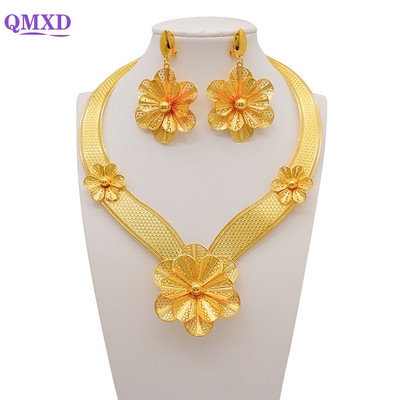 Könnyű, finom dubaji ékszerkészletek női nagy virágos medál indiai nyaklánc és fülbevaló marokkói házassági évfordulós ajándékok