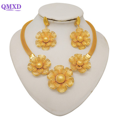 Könnyű, finom dubaji ékszerkészletek női nagy virágos medál indiai nyaklánc és fülbevaló marokkói házassági évfordulós ajándékok