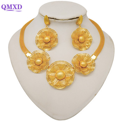 Könnyű, finom dubaji ékszerkészletek női nagy virágos medál indiai nyaklánc és fülbevaló marokkói házassági évfordulós ajándékok