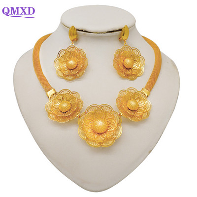 Könnyű, finom dubaji ékszerkészletek női nagy virágos medál indiai nyaklánc és fülbevaló marokkói házassági évfordulós ajándékok