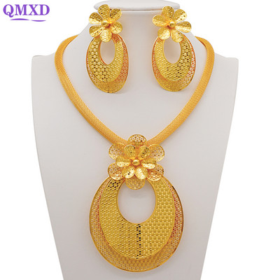 Könnyű, finom dubaji ékszerkészletek női nagy virágos medál indiai nyaklánc és fülbevaló marokkói házassági évfordulós ajándékok