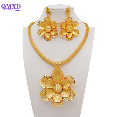 Könnyű, finom dubaji ékszerkészletek női nagy virágos medál indiai nyaklánc és fülbevaló marokkói házassági évfordulós ajándékok