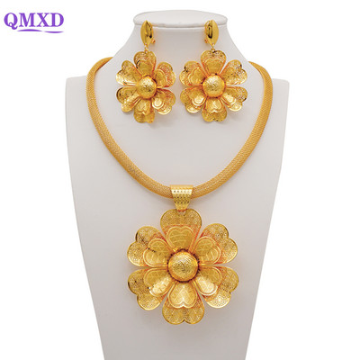 Könnyű, finom dubaji ékszerkészletek női nagy virágos medál indiai nyaklánc és fülbevaló marokkói házassági évfordulós ajándékok