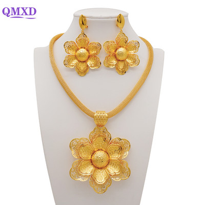 Könnyű, finom dubaji ékszerkészletek női nagy virágos medál indiai nyaklánc és fülbevaló marokkói házassági évfordulós ajándékok