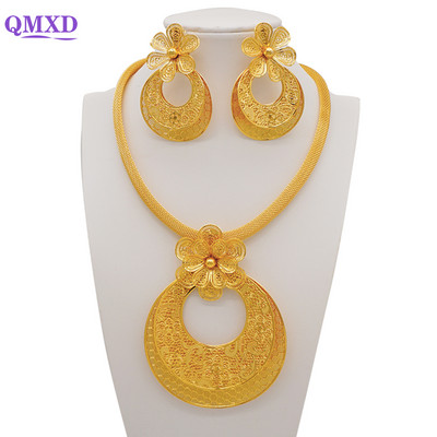 Könnyű, finom dubaji ékszerkészletek női nagy virágos medál indiai nyaklánc és fülbevaló marokkói házassági évfordulós ajándékok