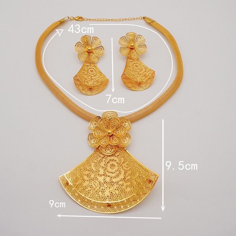 Könnyű, finom dubaji ékszerkészletek női nagy virágos medál indiai nyaklánc és fülbevaló marokkói házassági évfordulós ajándékok