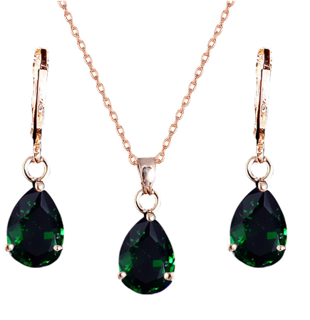 Irina 1Szett Rose Gold színű AAA ovális csiszolású cirkónia Bájos nyaklánc Aranyos medál csepp fülbevaló ékszer szett