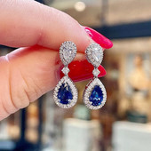 Huitan Fashion Cercei de lux albastru/alb peră CZ Picătură Nou logodnă Accesorii pentru urechi de nuntă pentru femei Cadou de aniversare de lux