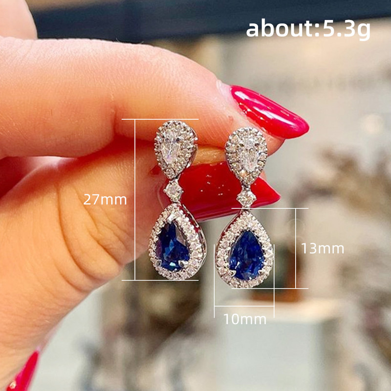 Huitan Fashion Cercei de lux albastru/alb peră CZ Picătură Nou logodnă Accesorii pentru urechi de nuntă pentru femei Cadou de aniversare de lux