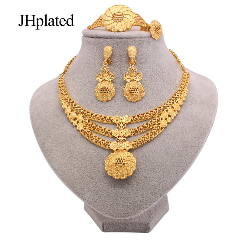 Hawaiian placat cu aur nunta flori cercei bratari seturi de bijuterii mireasa cadouri colier inel set de bijuterii pentru femei