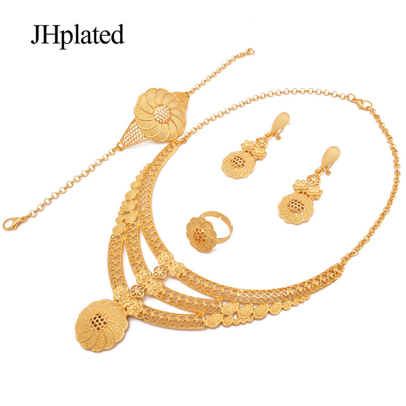 Hawaiian placat cu aur nunta flori cercei bratari seturi de bijuterii mireasa cadouri colier inel set de bijuterii pentru femei