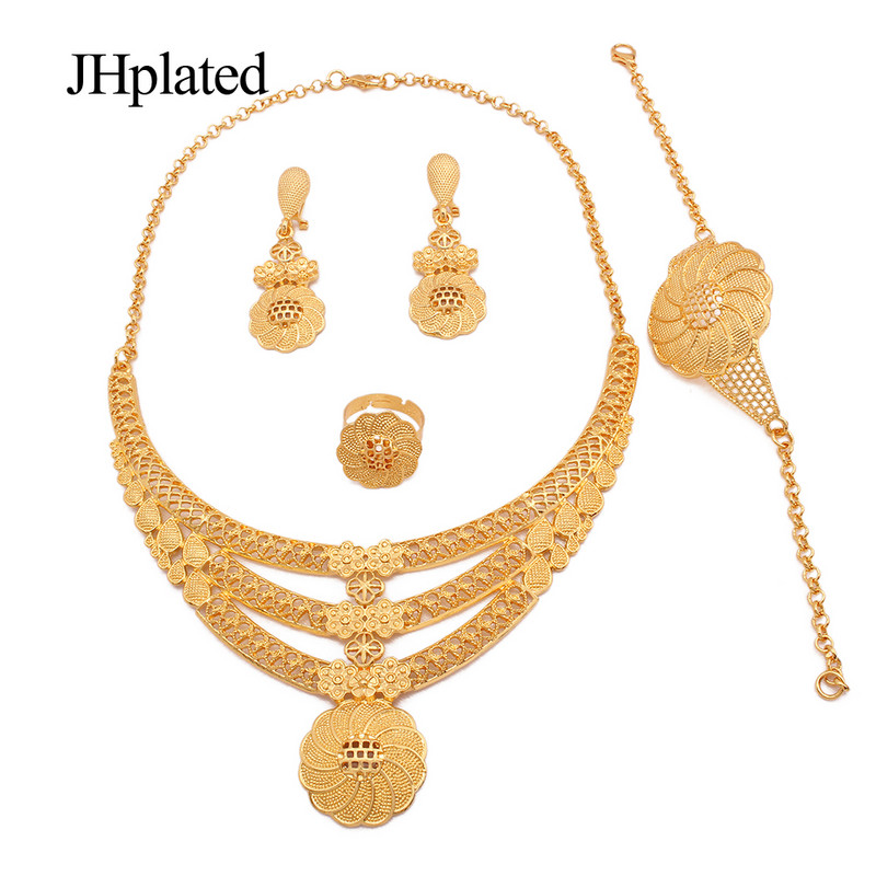 Hawaiian placat cu aur nunta flori cercei bratari seturi de bijuterii mireasa cadouri colier inel set de bijuterii pentru femei