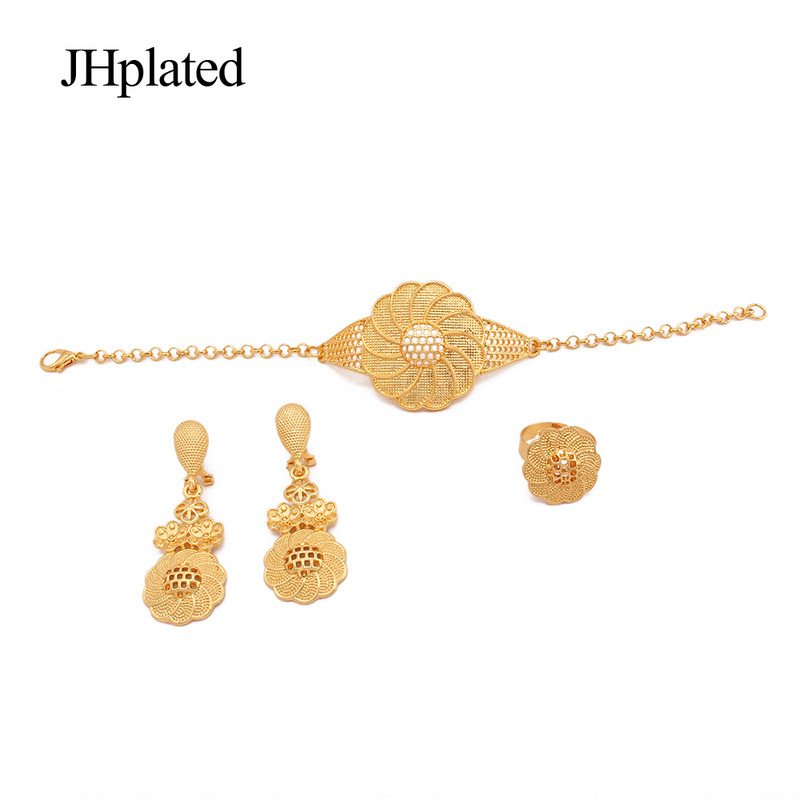 Hawaiian placat cu aur nunta flori cercei bratari seturi de bijuterii mireasa cadouri colier inel set de bijuterii pentru femei