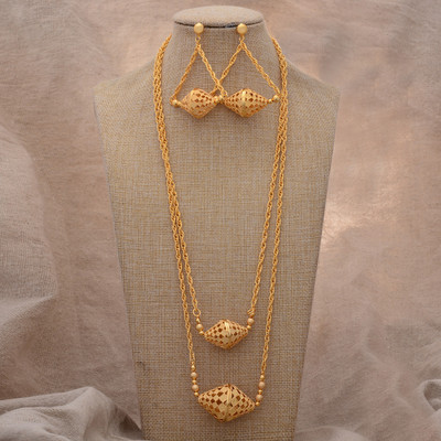 24k Long Chain Κοσμήματα Ντουμπάι σετ Γυναικών Πολύχρωμα Αιθιοπικά Σκουλαρίκια Κολιέ Ινδικό Κοσμήματα Αφρικανική Νυφική Χάντρες Δώρο Γάμου