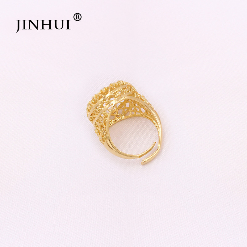 Etiópia aranyozott Dubai ékszer készletek női afrikai parti esküvői ajándékok Nyaklánc és fülbevaló gyűrű készlet 45 cm Medál ajándékok