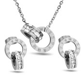AsJerlya Set de cercei de lux elegant cu cifre romane, colier de cristal, pentru femei, cercei din oțel inoxidabil, bijuterii de nuntă