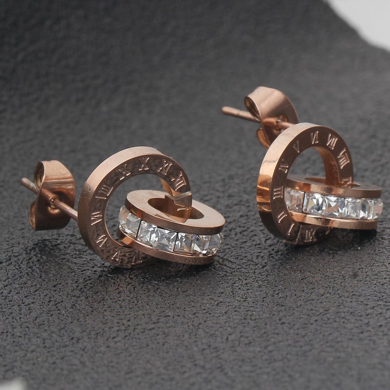 AsJerlya Set de cercei de lux elegant cu cifre romane, colier de cristal, pentru femei, cercei din oțel inoxidabil, bijuterii de nuntă