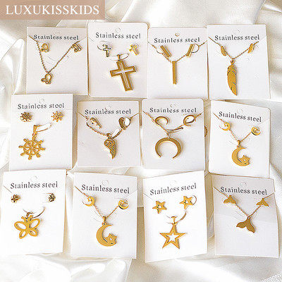 LUXUKISSKIDS Дамски обеци и колиета от неръждаема стомана Комплекти бижута Сърце Африкански бижута Dubai Trend Сватбени аксесоари