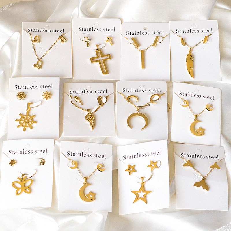 LUXUKISSKIDS rozsdamentes acél női fülbevalók és nyakláncok ékszerkészletek szív afrikai ékszerek Dubai trend esküvői kiegészítők