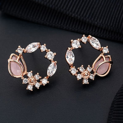 Cercei cu zircon cu perle coreene pentru femei, cercei eleganti cu flori de cristal, flori de cireș, aniversare, bijuterii de nuntă