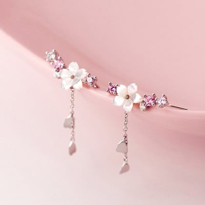 Cercei cu zircon cu perle coreene pentru femei, cercei eleganti cu flori de cristal, flori de cireș, aniversare, bijuterii de nuntă