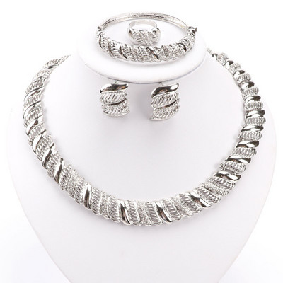 Vintage afrikai kristály ékszer készletek nőknek esküvői menyasszonyi kiegészítők arany színű nyaklánc karkötő fülbevaló gyűrű készlet