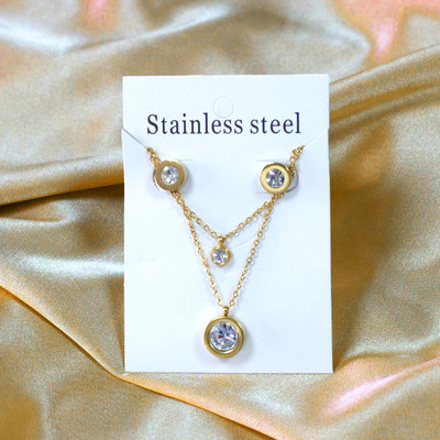 2021 új kerek cirkon sáros kétrétegű lánc nyaklánc fülbevaló készlet arany ezüst színű medál ékszer készlet nőknek nagykereskedés