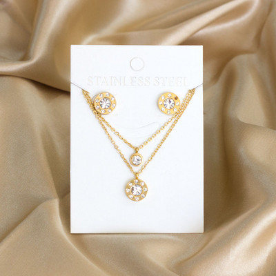 2021 új kerek cirkon sáros kétrétegű lánc nyaklánc fülbevaló készlet arany ezüst színű medál ékszer készlet nőknek nagykereskedés