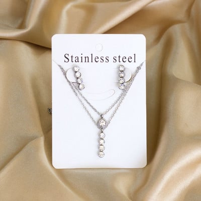 2021 új kerek cirkon sáros kétrétegű lánc nyaklánc fülbevaló készlet arany ezüst színű medál ékszer készlet nőknek nagykereskedés