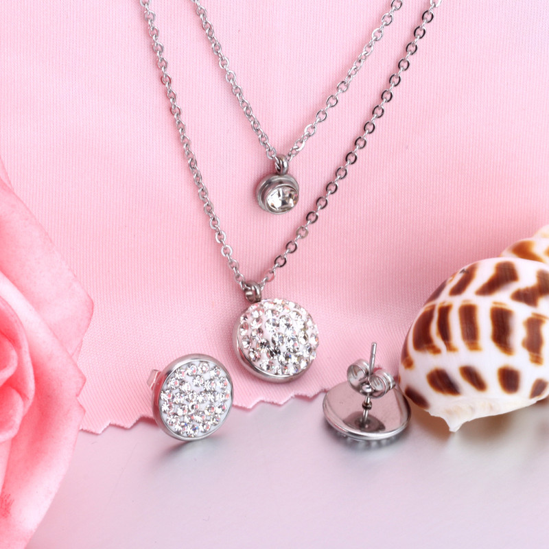 2021 új kerek cirkon sáros kétrétegű lánc nyaklánc fülbevaló készlet arany ezüst színű medál ékszer készlet nőknek nagykereskedés