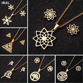 SMJEL Set de bijuterii Boemia Arborele Vieții Cercei din oțel inoxidabil Femei Copii Moda Colier cu flori fulgi de nea Hawaii Pendientes