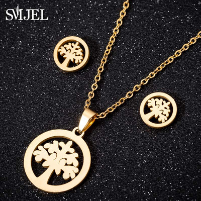 SMJEL Set de bijuterii Boemia Arborele Vieții Cercei din oțel inoxidabil Femei Copii Moda Colier cu flori fulgi de nea Hawaii Pendientes