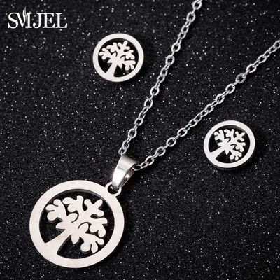 SMJEL Set de bijuterii Boemia Arborele Vieții Cercei din oțel inoxidabil Femei Copii Moda Colier cu flori fulgi de nea Hawaii Pendientes