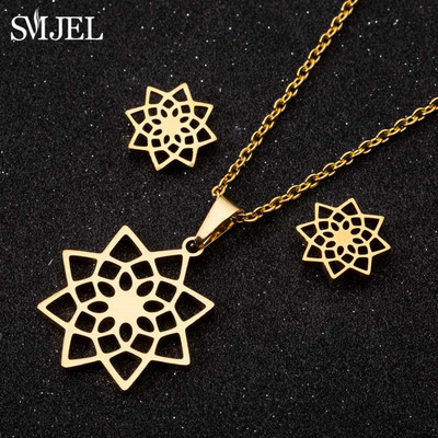 SMJEL Set de bijuterii Boemia Arborele Vieții Cercei din oțel inoxidabil Femei Copii Moda Colier cu flori fulgi de nea Hawaii Pendientes
