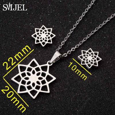 SMJEL Set de bijuterii Boemia Arborele Vieții Cercei din oțel inoxidabil Femei Copii Moda Colier cu flori fulgi de nea Hawaii Pendientes