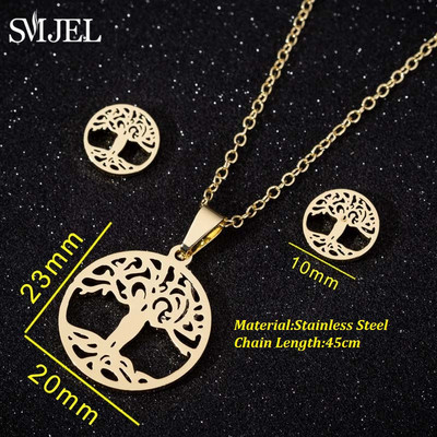 SMJEL Set de bijuterii Boemia Arborele Vieții Cercei din oțel inoxidabil Femei Copii Moda Colier cu flori fulgi de nea Hawaii Pendientes
