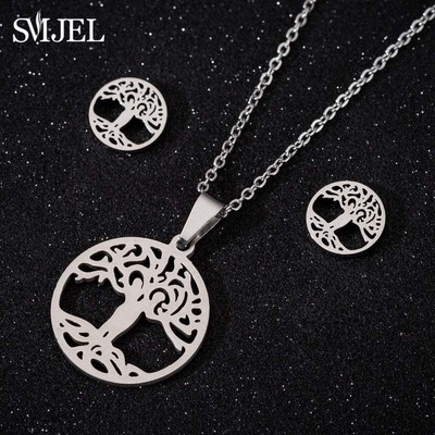 SMJEL Set de bijuterii Boemia Arborele Vieții Cercei din oțel inoxidabil Femei Copii Moda Colier cu flori fulgi de nea Hawaii Pendientes