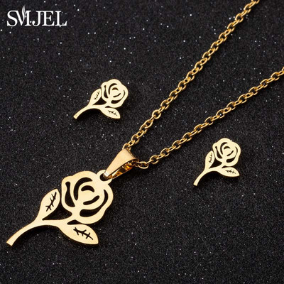 SMJEL Set de bijuterii Boemia Arborele Vieții Cercei din oțel inoxidabil Femei Copii Moda Colier cu flori fulgi de nea Hawaii Pendientes
