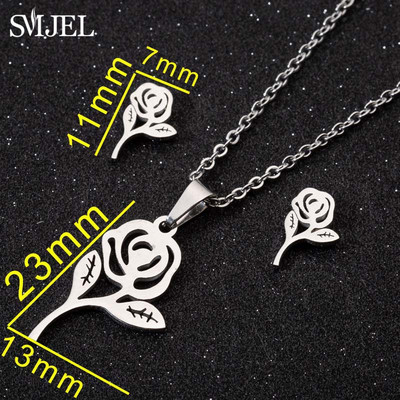 SMJEL Set de bijuterii Boemia Arborele Vieții Cercei din oțel inoxidabil Femei Copii Moda Colier cu flori fulgi de nea Hawaii Pendientes