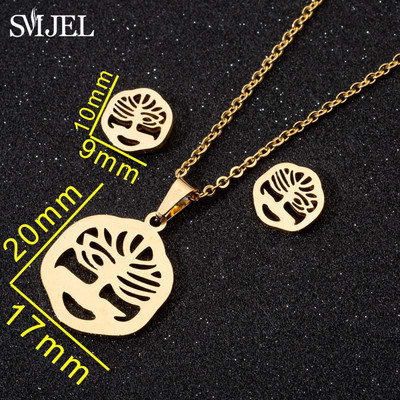 SMJEL Set de bijuterii Boemia Arborele Vieții Cercei din oțel inoxidabil Femei Copii Moda Colier cu flori fulgi de nea Hawaii Pendientes