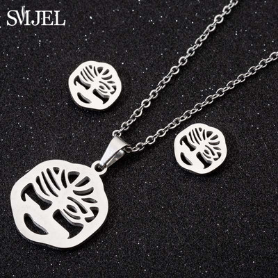 SMJEL Set de bijuterii Boemia Arborele Vieții Cercei din oțel inoxidabil Femei Copii Moda Colier cu flori fulgi de nea Hawaii Pendientes