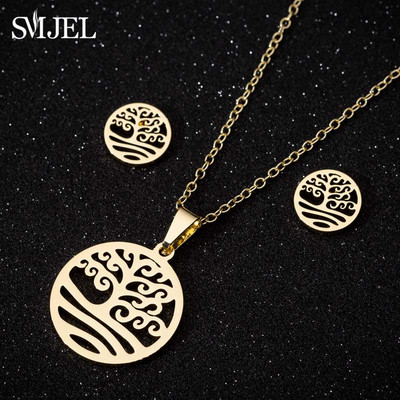 SMJEL Set de bijuterii Boemia Arborele Vieții Cercei din oțel inoxidabil Femei Copii Moda Colier cu flori fulgi de nea Hawaii Pendientes