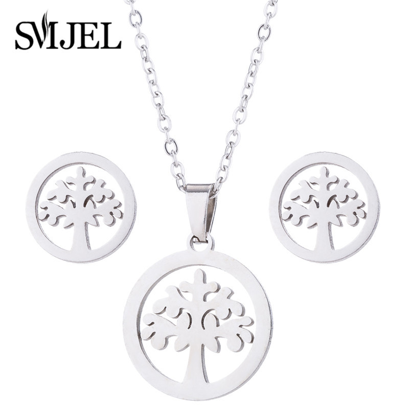 SMJEL Set de bijuterii Boemia Arborele Vieții Cercei din oțel inoxidabil Femei Copii Moda Colier cu flori fulgi de nea Hawaii Pendientes