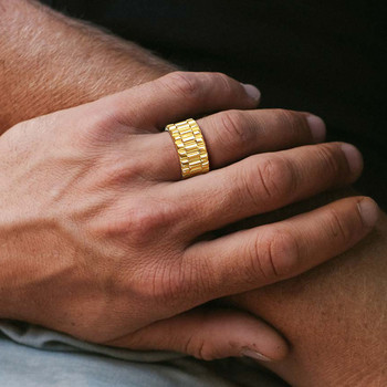 Ανδρικό δαχτυλίδι Vnox 11 χιλιοστών σε σχήμα ζώνης ρολογιού, χρυσό χρώμα από ανοξείδωτο ατσάλι Punk Finger Band, Rock Gothic Hiphop Boy κοσμήματα