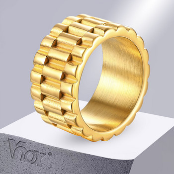 Ανδρικό δαχτυλίδι Vnox 11 χιλιοστών σε σχήμα ζώνης ρολογιού, χρυσό χρώμα από ανοξείδωτο ατσάλι Punk Finger Band, Rock Gothic Hiphop Boy κοσμήματα