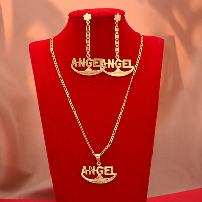 Dubai arany színű betűs ékszerkészletek nőknek afrikai parti esküvői nyaklánc medál fülbevaló ékszer szett eljegyzési ajándékok