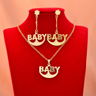 Dubai arany színű betűs ékszerkészletek nőknek afrikai parti esküvői nyaklánc medál fülbevaló ékszer szett eljegyzési ajándékok